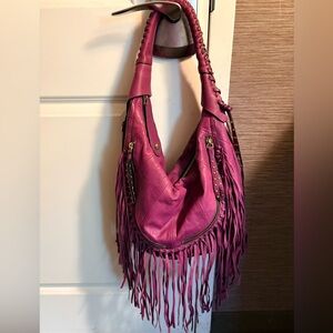 orYANY Purple Leather Angie Hobo Bag with Fringe